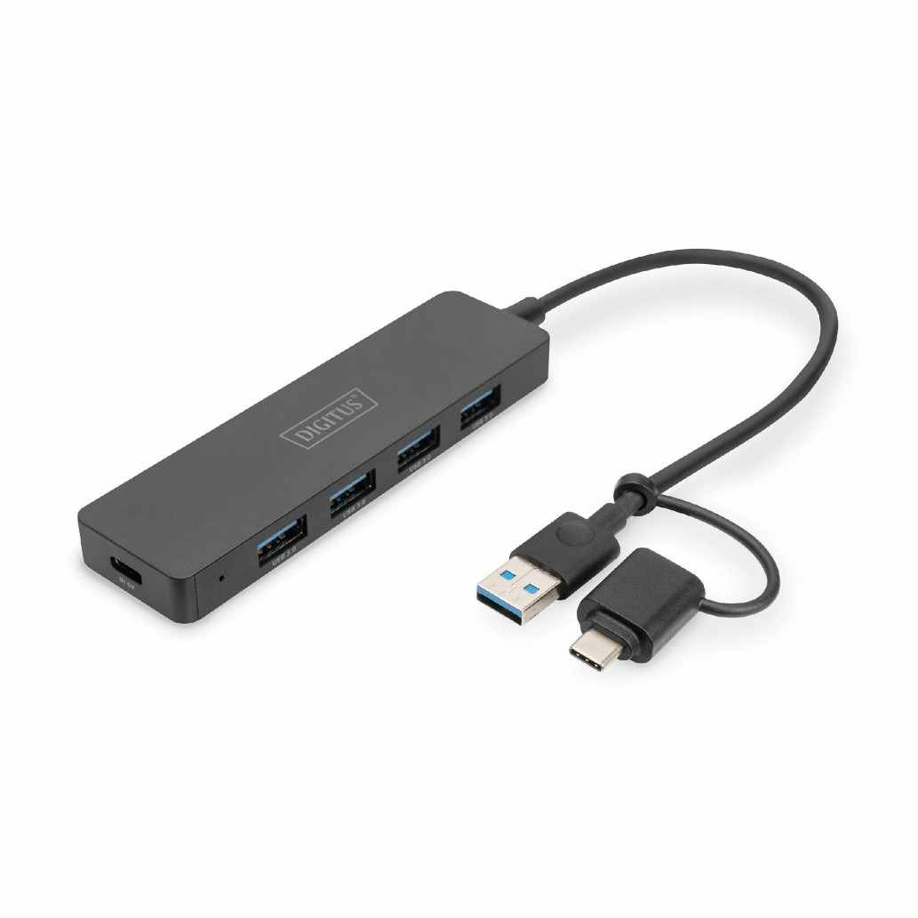 HUB USB-C/A => 4xUSB-A  3.0 slim črn Digitus (DA-70235)