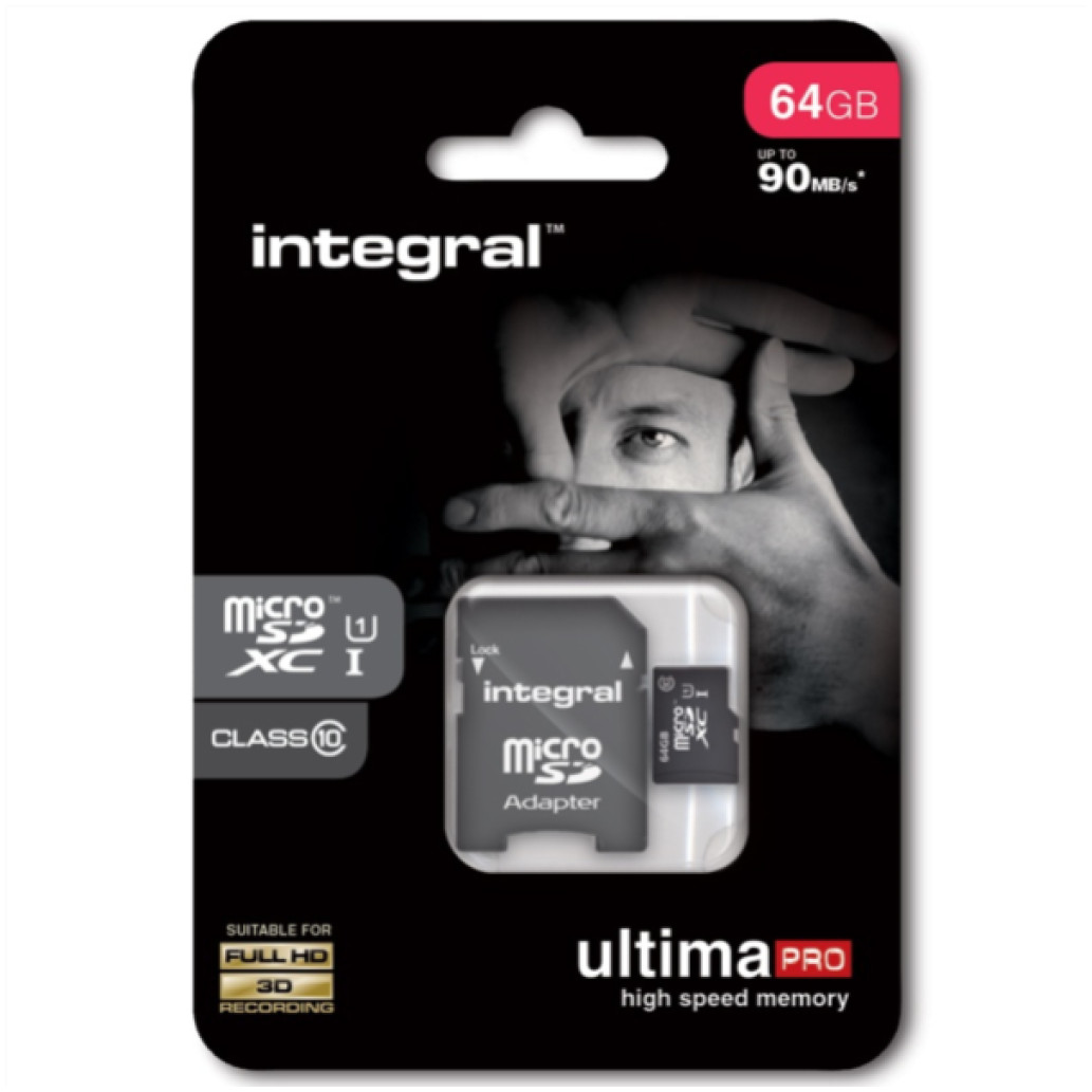 Spominska kartica SDXC-Micro 64GB Integral 90MB/ s U1 UHS-I (INMSDX64G10-90U1) +adapter