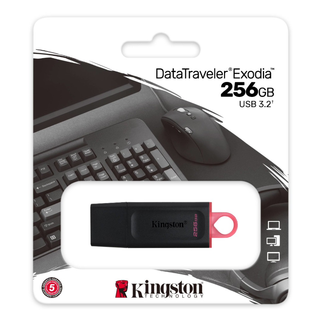 Spominski ključek 256GB USB 3.2 Kingston DataTraveler Exodia 100MB/ s plastičen s pokrovčkom črno-roza (DTX/ 256GB)