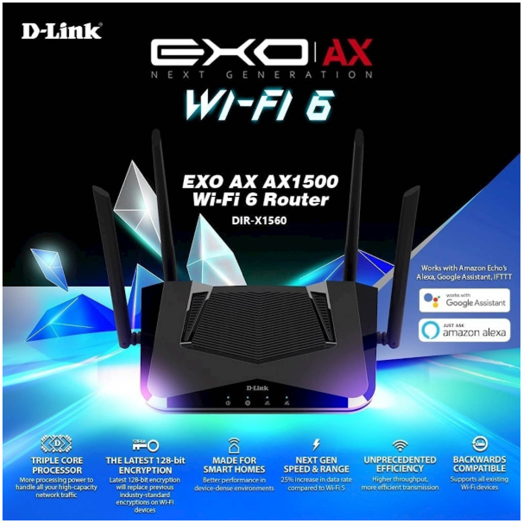 Usmerjevalnik brezžični D-link WiFi6 802.11ax AX1500 1200Mbit/ s dualband MU-MIMO OFDMA 4xLAN 4x antena (DIR-X1560)