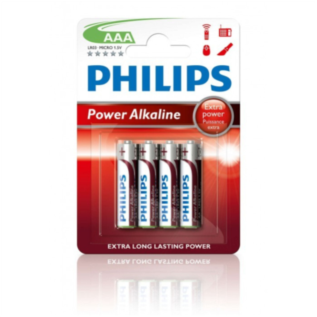 Baterijski vložek Philips 1,5V AAA/ LR03 4 kos Philips Power Alkaline (LR03P4B/ 10)