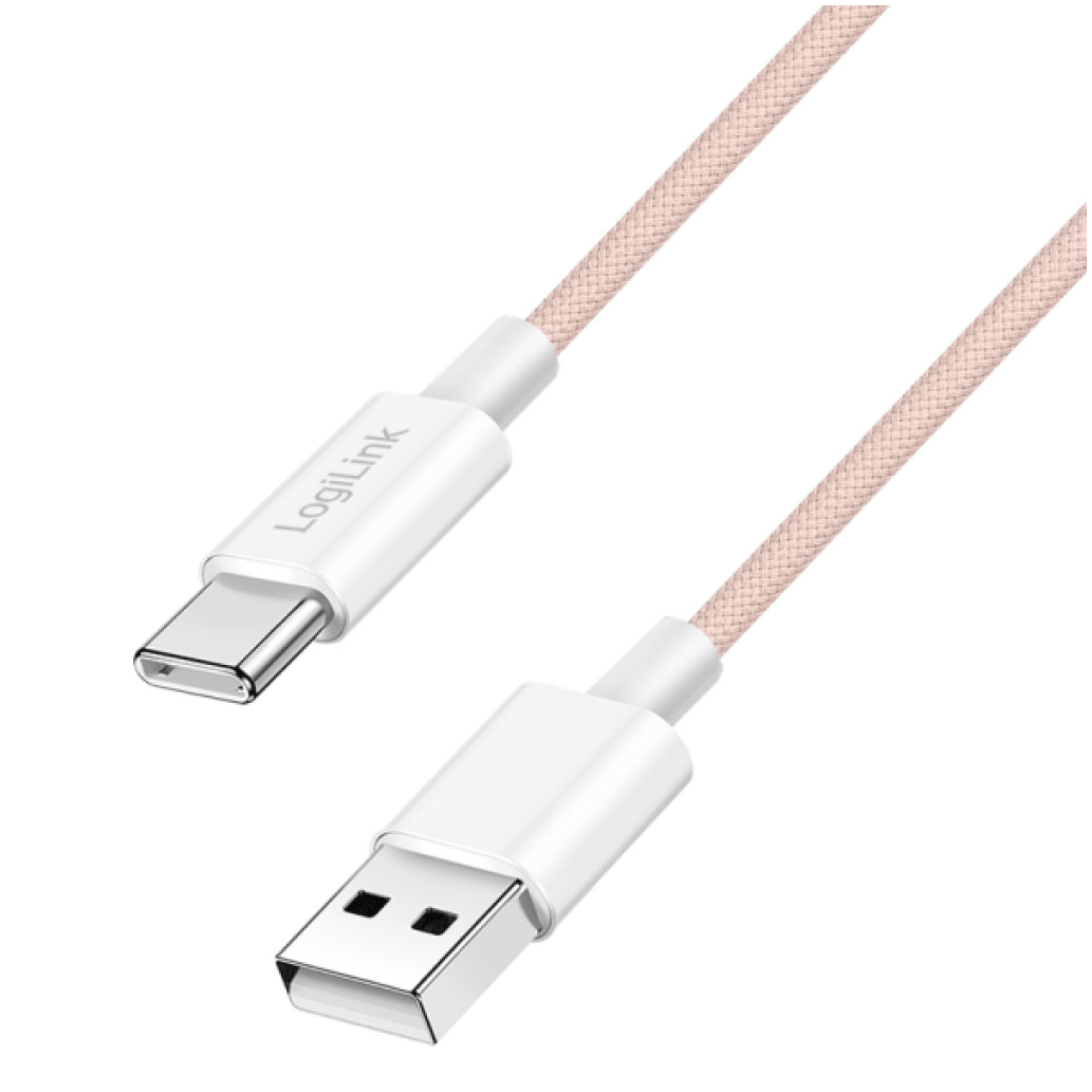 Kabel USB-C (m) => USB-A (m) 2.0 najlon ovoj 1,0m 60W 3A/20V 480Mbps PD3 roza LogiLink (CU0324)