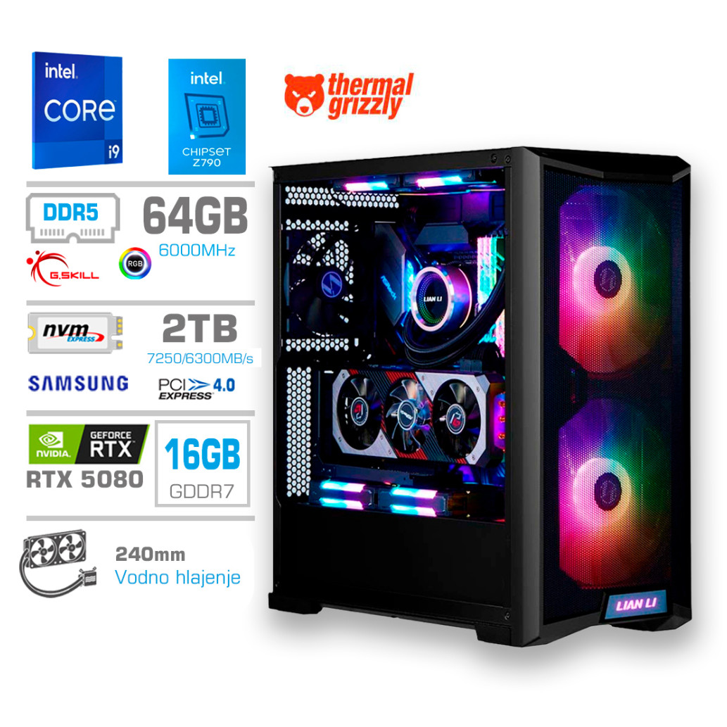 Računalnik MEGA TWR S10 i9-14900KF/RTX5080/64GB/2TB-4.0/1000W/Brez OS/črna RGB