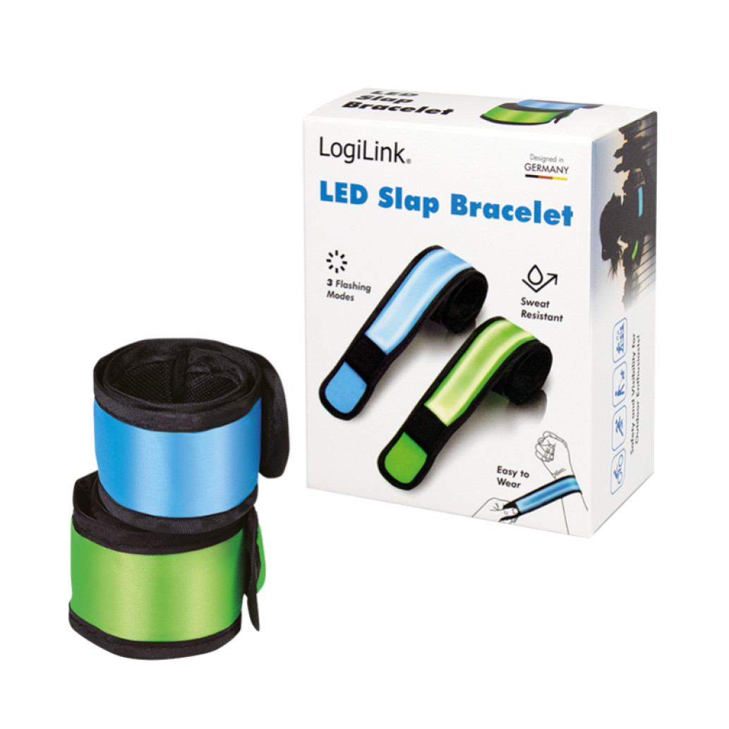 Komplet LED zapestnic v zeleni in modri barvi za šport ali zabavo Logilink (LED015)