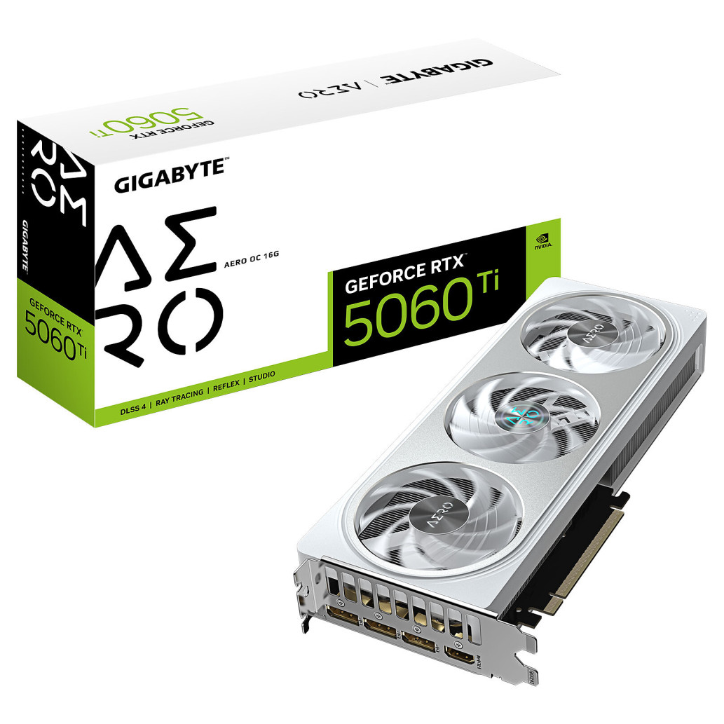 Grafična kartica nVidia RTX5060Ti GigaByte AERO OC bela - 16GB GDDR7 (GV-N506TAERO OC-16GD)