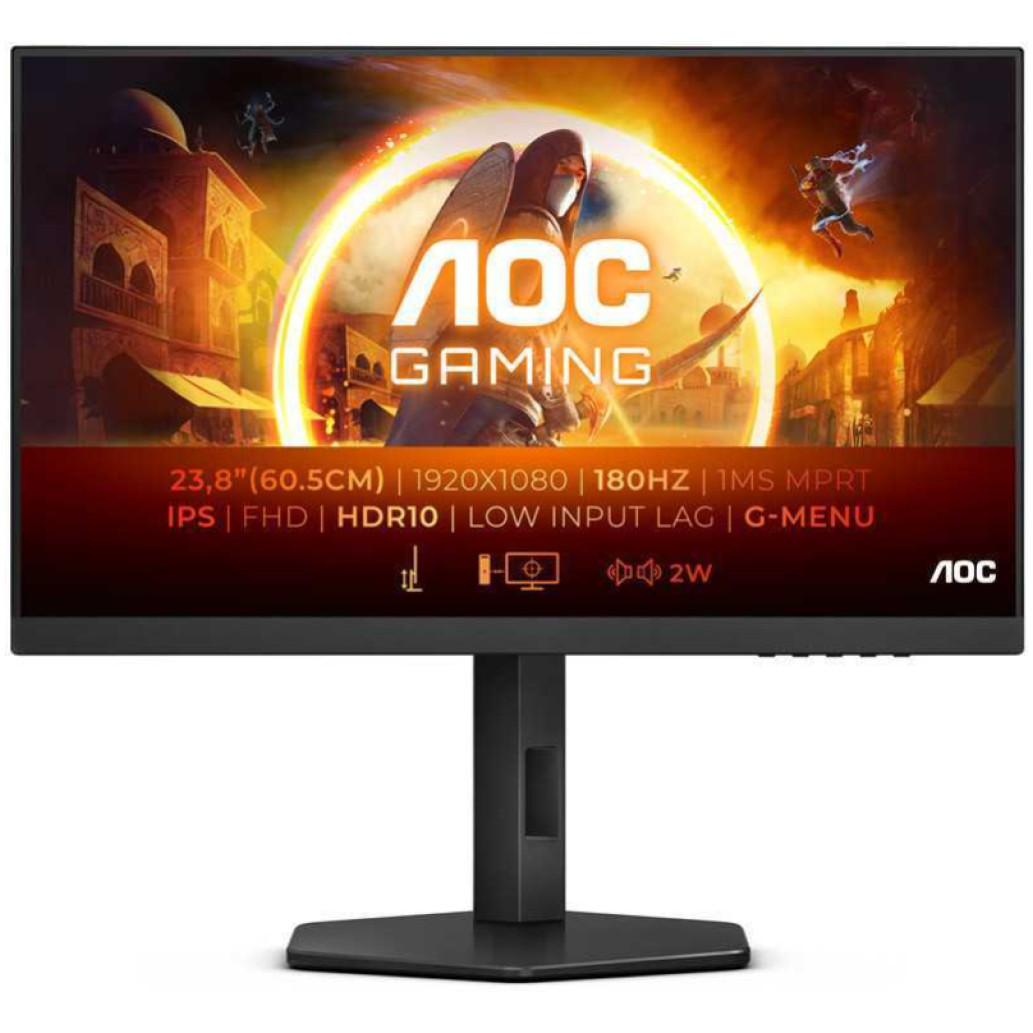 Monitor AOC 60,5 cm (23,8in) 24G4X 1920x1080 Gaming 180Hz IPS 0,5ms DVI-D 2xHDMI DisplayPort Pivot Zvočniki  sRGB130% G-Sync Compatible HDR10