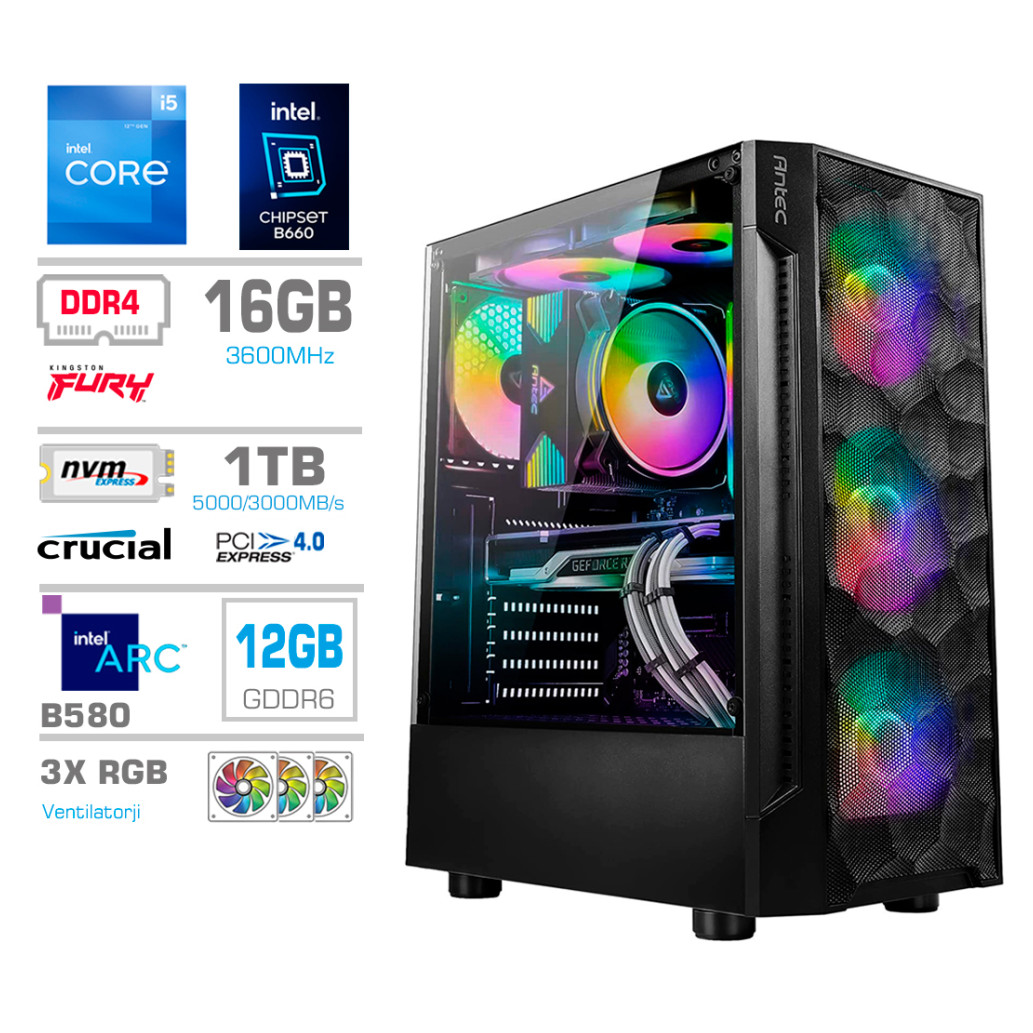 Računalnik MEGA TWR S7 i5-12400F/Intel Arc B580/16GB/1TB-4.0/750W/Brez OS RGB