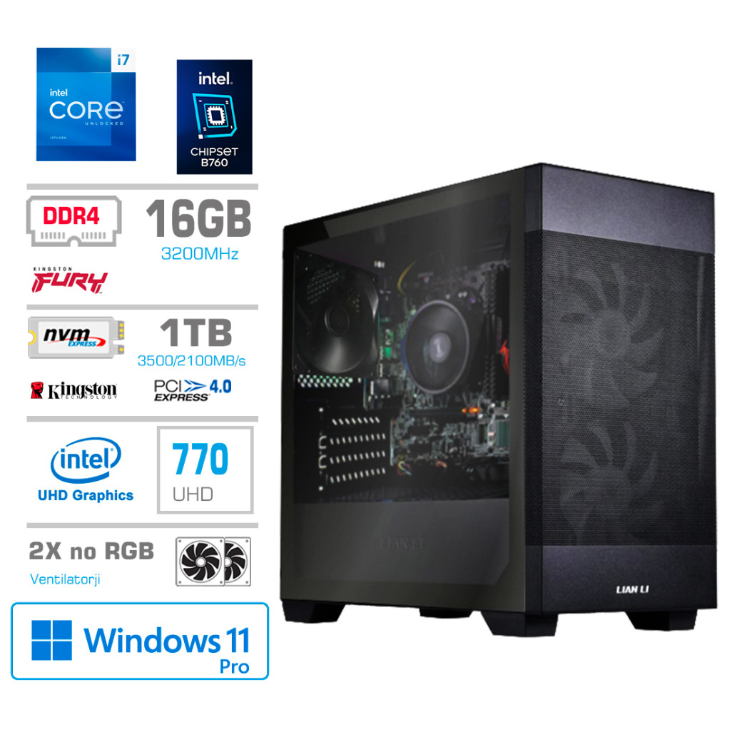 Računalnik MEGA MT S7X BUSINESS i7-13700/Intel 770/16GB/1TB-4.0/750W/Win11Pro/črna