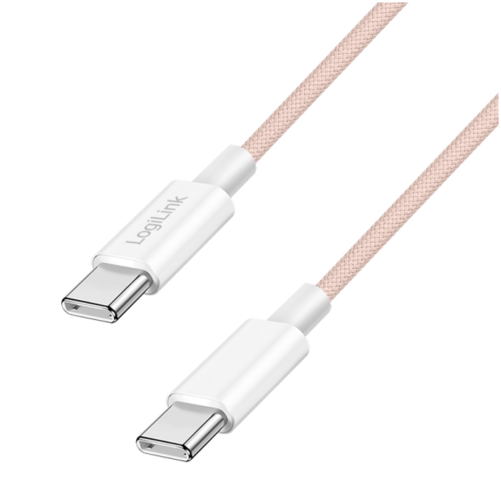 Kabel USB-C (m) => USB-C (m) 2.0 najlon ovoj 1,5m 60W 3A/20V 480Mbps PD3 roza LogiLink (CU0345)