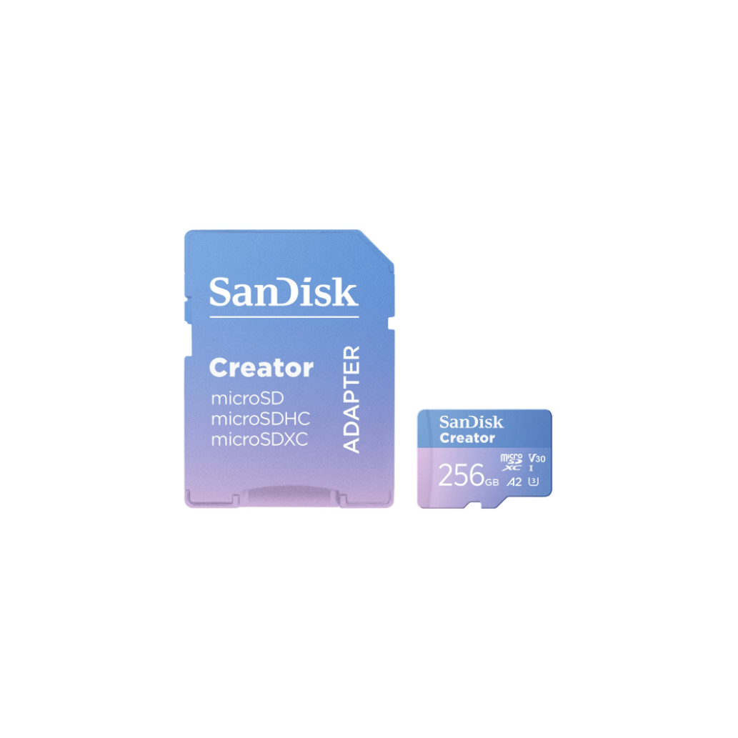 Spominska kartica microSDXC 256GB Sandisk Creator 190MB/s/130MB/s U3 V30 UHS-I A2 +adapter (SDSQXAV-256G-GN6MS)