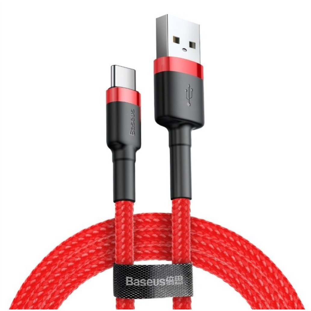 Kabel USB-C => USB-A 2.0 tekstil ovoj 2,00m 5V/ 2A QC3 Baseus rdeč/ črn (CATKLF-C09)