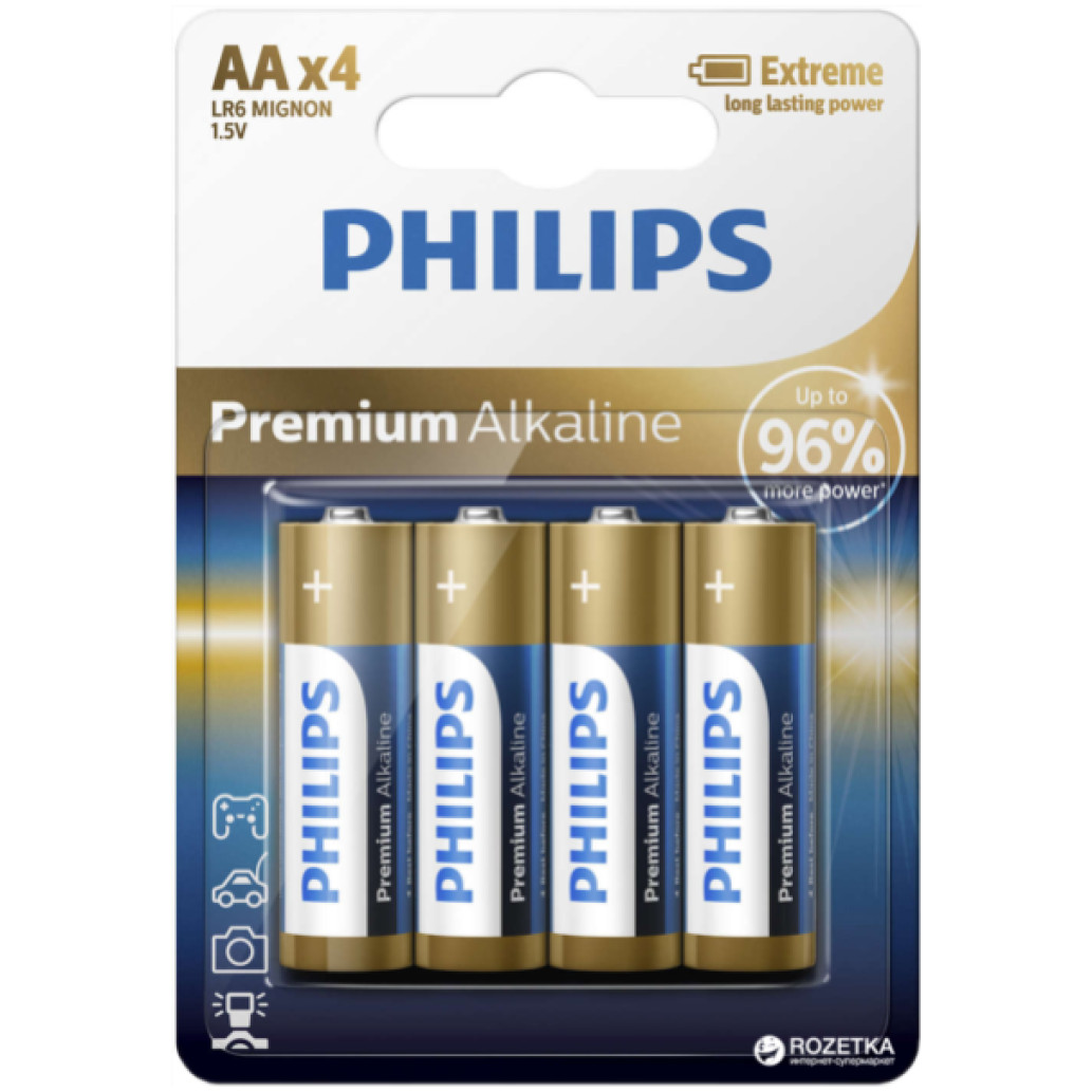 Baterijski vložek Philips 1,5V AA/ LR06 4 kos Philips Premium Alkalne Blister (LR6M4B/ 10)