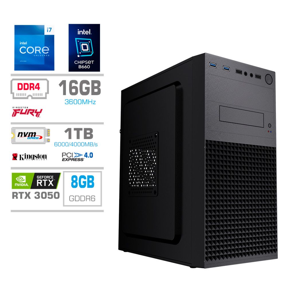 Računalnik MEGA MT S4 i7-13700F/RTX3050-8GB/16GB/1TB-4.0/450W/Brez OS
