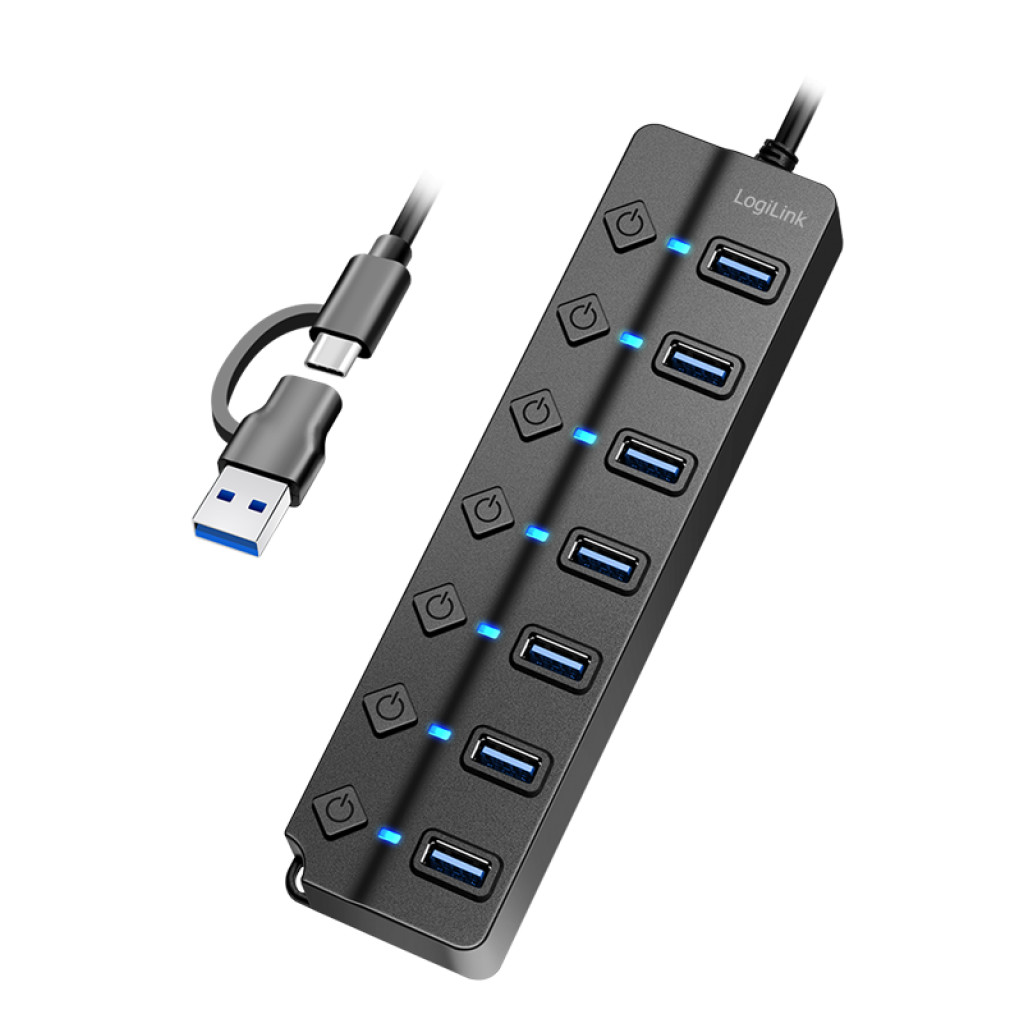 HUB USB-C/A => 7x USB-A z napajanjem 5Gbps/s 3.2Gen1 s stikali LogiLink (UA0420)