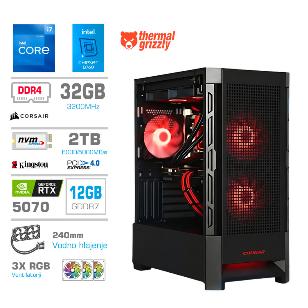 Računalnik MEGA MT S8 i7-12700K/RTX5070/32GB/2TB/750W/Brez OS/črna RGB + Estetski napajalni kabli [Rdeča / Črna]