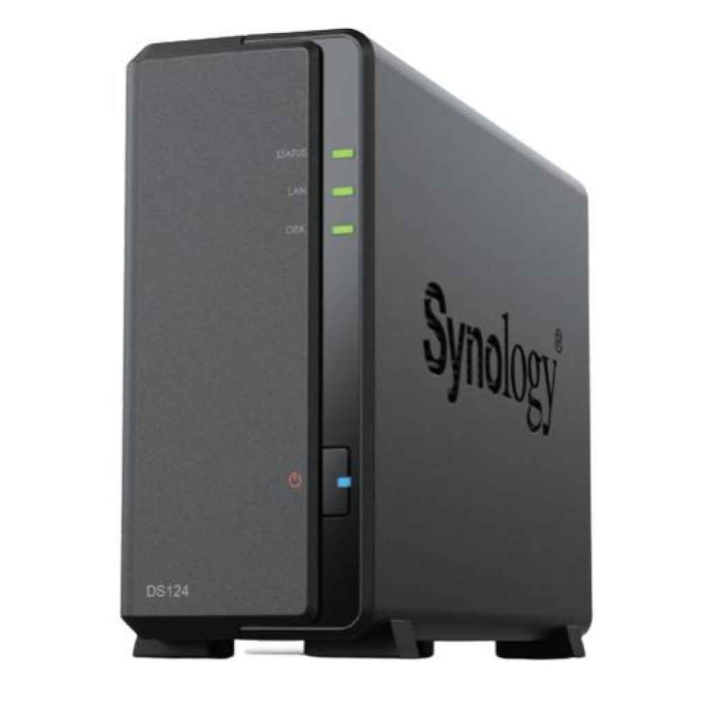 NAS ohišje Synology DS-124 All-In-One server 1x 2,5in/ 3,5in SATA HDD/ SSD, 2x Gigabit LAN, 2x USB 3.0, 1GB RAM 