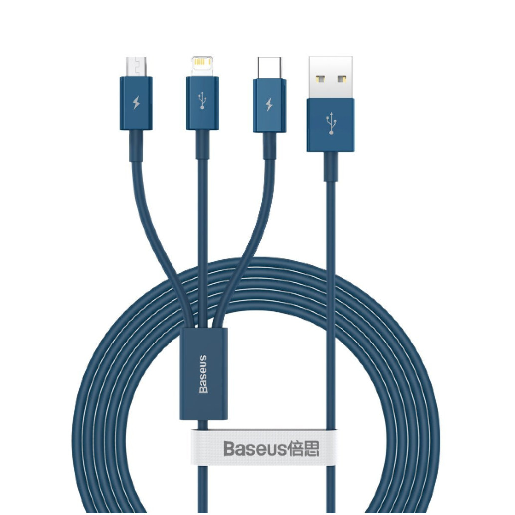 Kabel USB A => B micro /  USB-C /  Lightning 3.5A 1.2m Baseus 3v1 - moder (CAMLTYS-03)