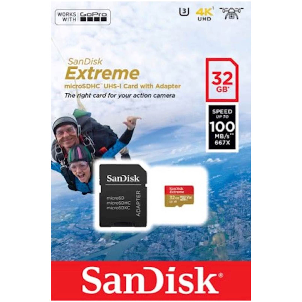 Spominska kartica SDXC-Micro 32GB Sandisk Etreme 100MB/ s U3 V30 UHS-I (SDSQXAF-032G-GN6AA) +adapter