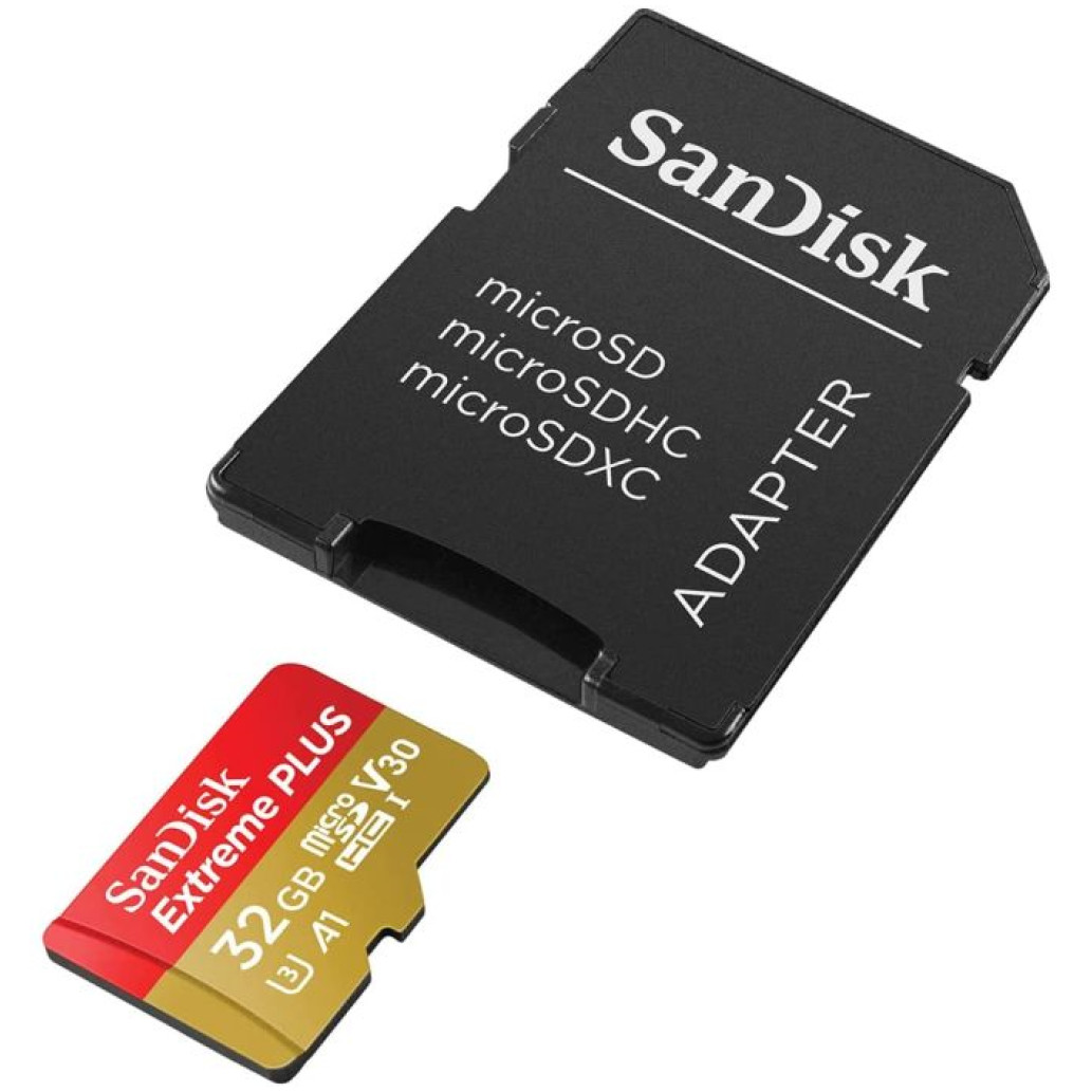Spominska kartica SDHC 32GB Sandisk Extreme Plus 100MB/s/60MB/s U3 V30 UHS-I A1 +adapter SanDisk RescuePRO Deluxe   190MB/s-130MB/s (SDSQXBG-032G-GN6MA)