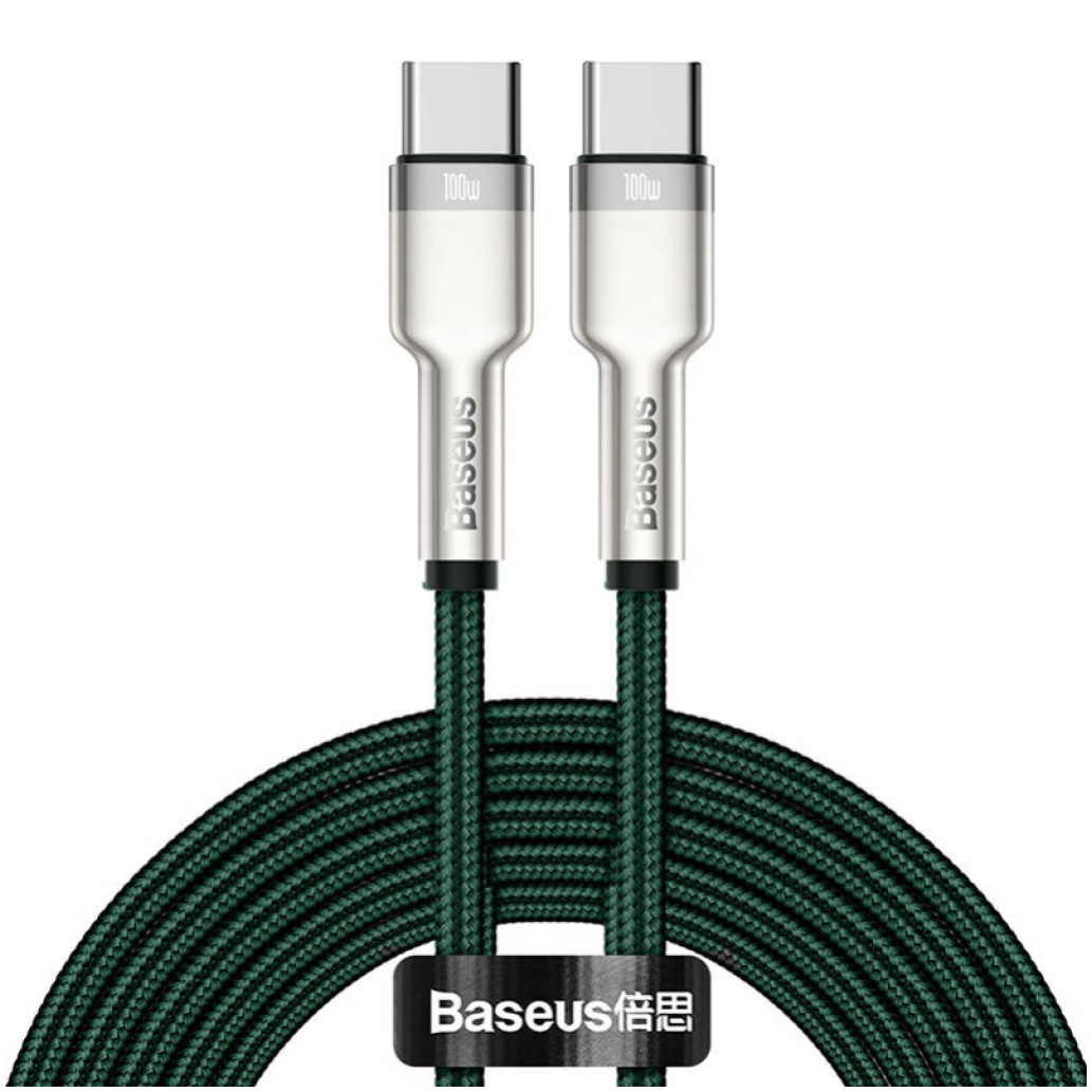 Kabel USB-C => USB-C tekstil ovoj 2,00m 20V/ 5A 100W Baseus Cafule Metal zelen (CATJK-D06)