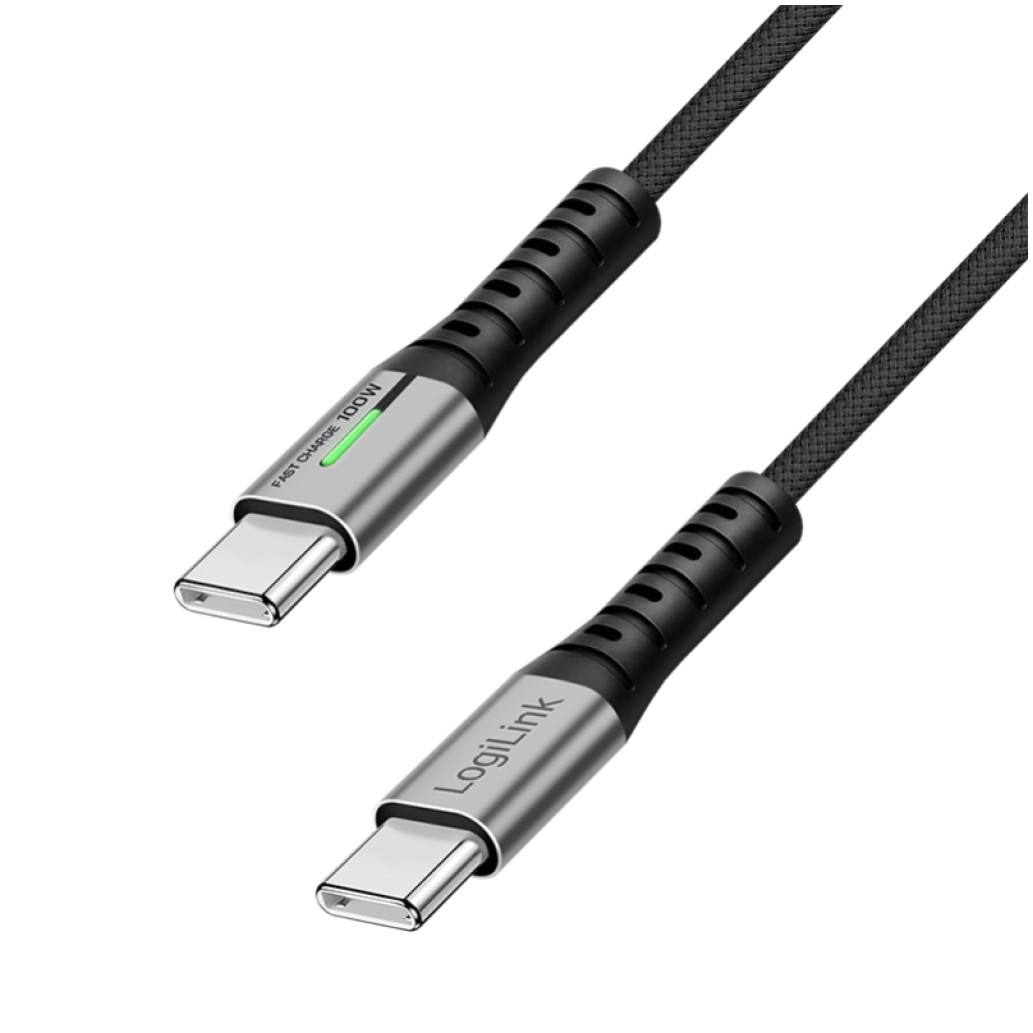 Kabel USB-C (m) => USB-C (m) 2.0 najlon ovoj 3,0m 100W 5A/20V 480Mbps LED črn LogiLink (CU0425)
