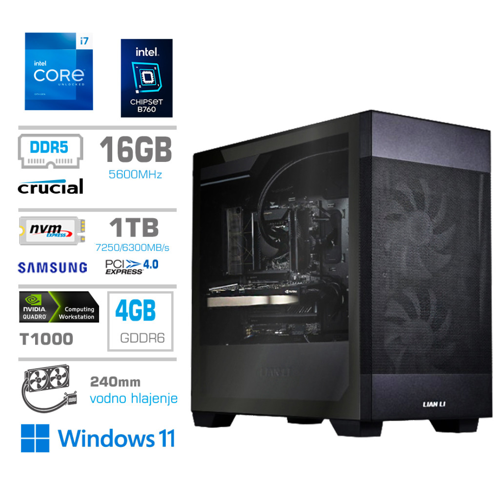 Računalnik MEGA MT S7X WORKSTATION i7-13700F/T1000-4GB/16GB-DDR5/1TB-4.0/750W/Win11Pro/črna