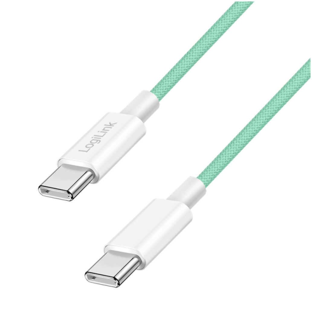 Kabel USB-C (m) => USB-C (m) 2.0 najlon ovoj 1,5m 60W 3A/20V 480Mbps PD3 zelen LogiLink (CU0348)