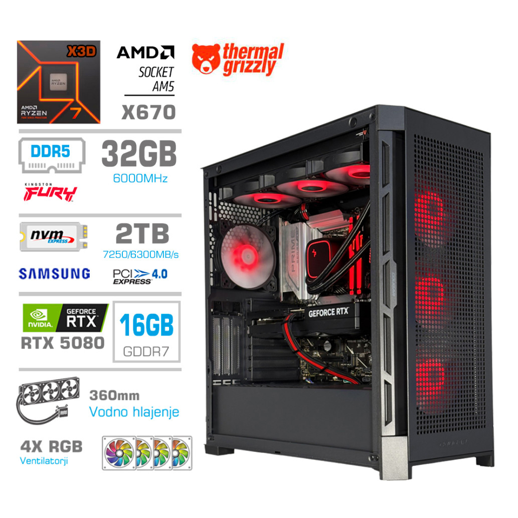 Računalnik MEGA TWR S11 R7-9800X3D/RTX5080/32GB-DDR5/2TB-4.0/1050W/Brez OS/črna RGB + Estetski napajalni kabli [Rdeča / Črna]
