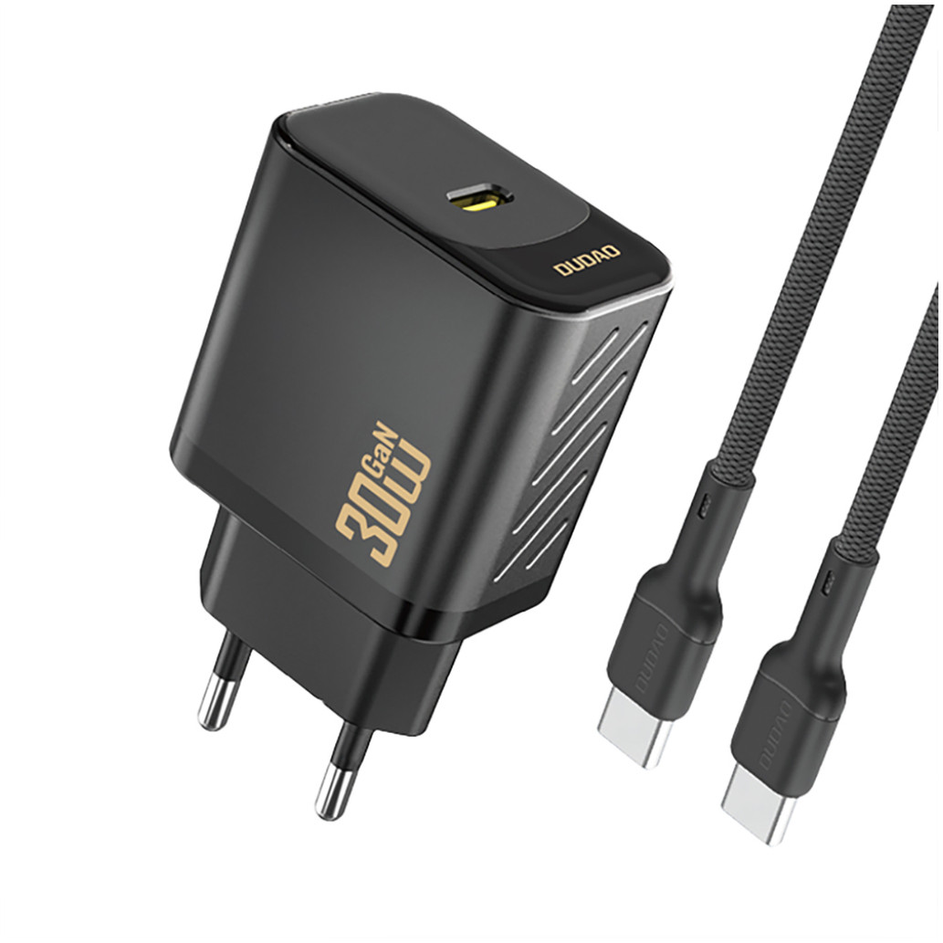 Hišni polnilec 100-240V => 1x USB-C 30W GaN PD s priloženim kablom USB-C črn Dudao (A27PCEU-Black)