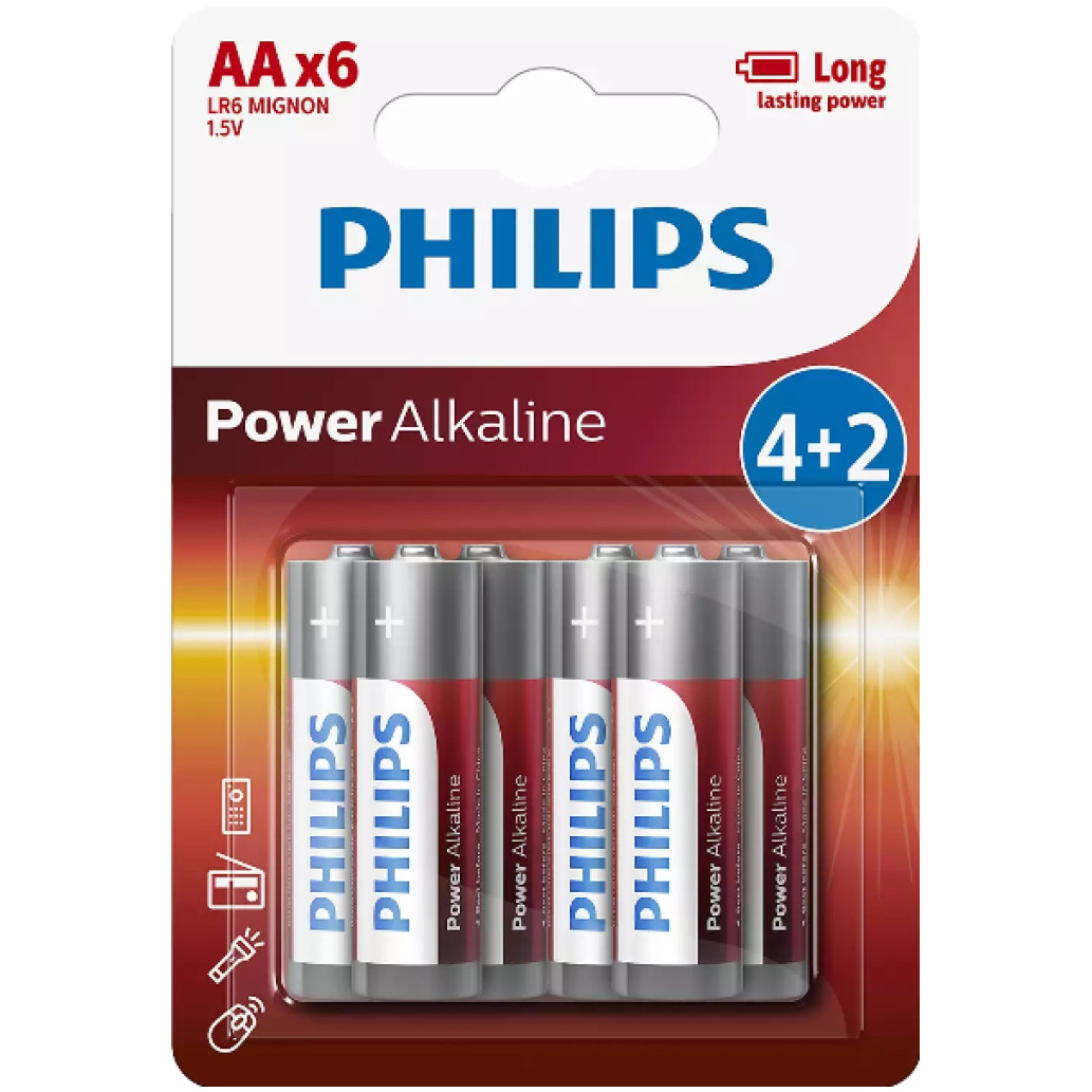 Baterijski vložek Philips 1,5V AA/ LR6 4+2 kos Philips Power Alkaline (LR6P6BP/ 10)