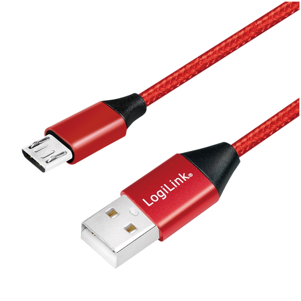 Kabel USB A => B micro tekstil ovoj 1,00m (za mobitele) LogiLink rdeč (CU0152) EOLS-P