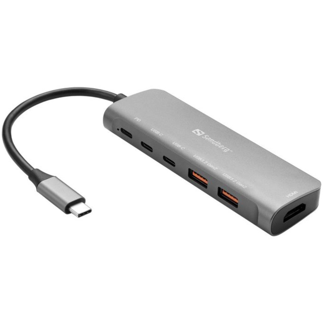 Priklopna postaja USB-C => Sandberg 1xHDMI 2xUSB3.2 2xUSB-C 1x USB-C 100W - (136-65)