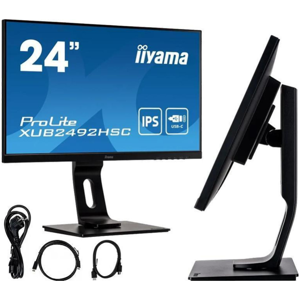 Monitor Iiyama 60,5 cm (23,8in) XUB2492HSC-B1 1920x1080 75Hz IPS 4ms HDMI DisplayPort USB-C 65W 2xUSB3.0 Pivot Zvočniki  sRGB99% ProLite