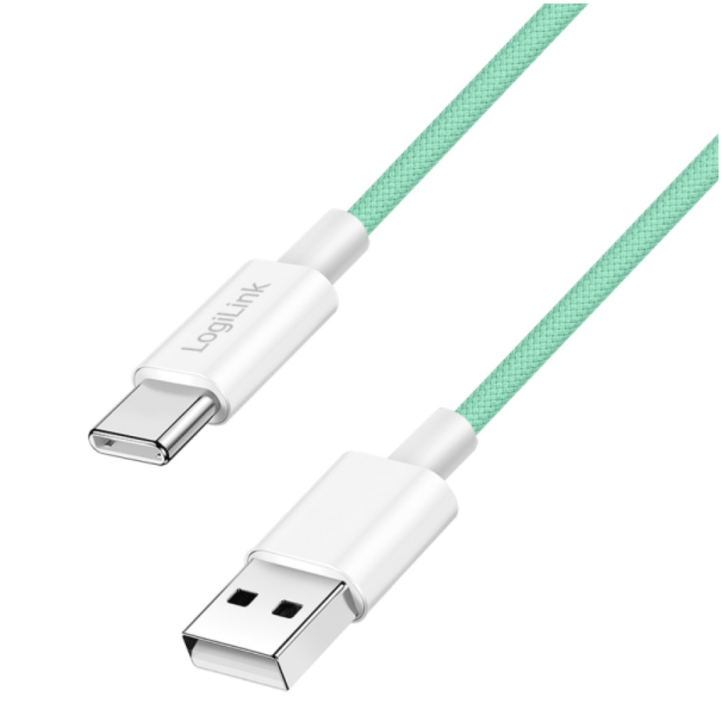 Kabel USB-C (m) => USB-A (m) 2.0 najlon ovoj 0,50m 60W 3A/20V 480Mbps PD3 zelen LogiLink(CU0326)