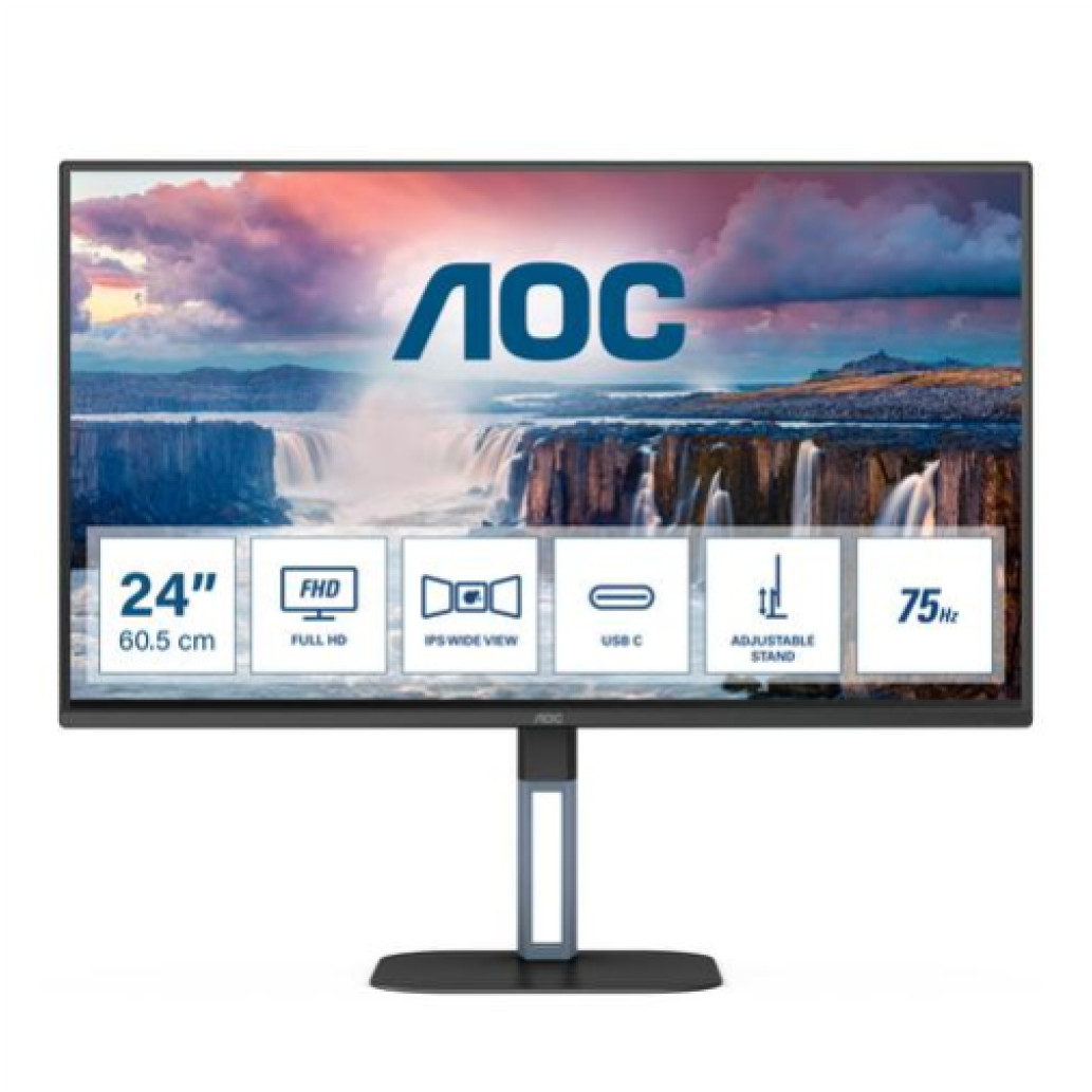 Monitor AOC 60,5 cm (23,8in) 24V5C 1920x1080 75Hz IPS 4ms HDMI DisplayPort USB-C 65W 4xUSB3.2 Pivot Zvočniki  3H sRGB119% FreeSync E-Line