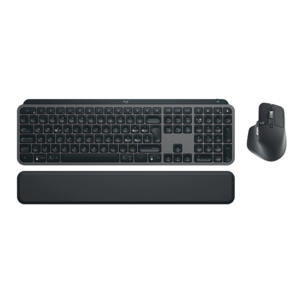 Tipkovnica in miš Logitech brezžična desktop MX Keys S Plus US international SLO gravura grafitna LED osvetlitev miška MX Master 3S (920-011614)
