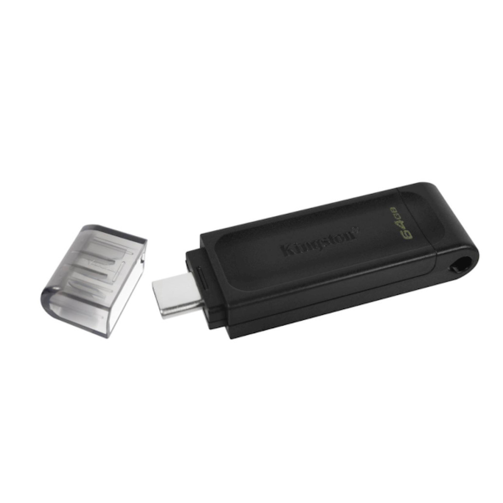 Spominski ključek 64GB USB-C Kingston DT70 - plastičen/ s pokrovčkom/ črn (DT70/ 64GB)