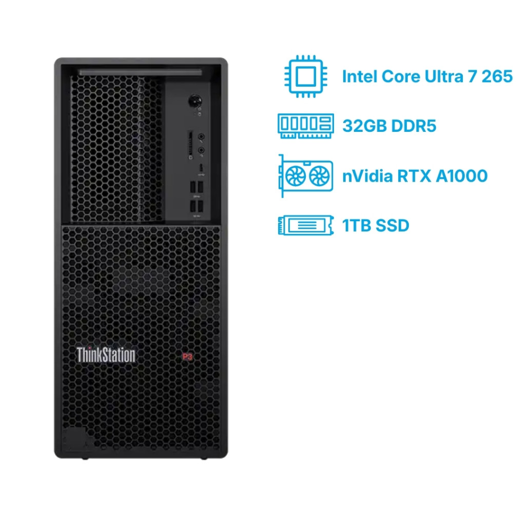 Delovna postaja Lenovo Tower ThinkStation P3 Ultra 7-265/ W880/ 32GB/ 1TB/ 3xM.2 prost/ RTX A1000 4xmDP / 500W-92%/ Win11Pro (30HT005GZY)