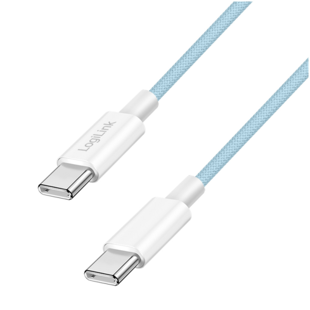 Kabel USB-C (m) => USB-C (m) 2.0 najlon ovoj 1,0m 60W 3A/20V 480Mbps PD3 moder LogiLink(CU0350)