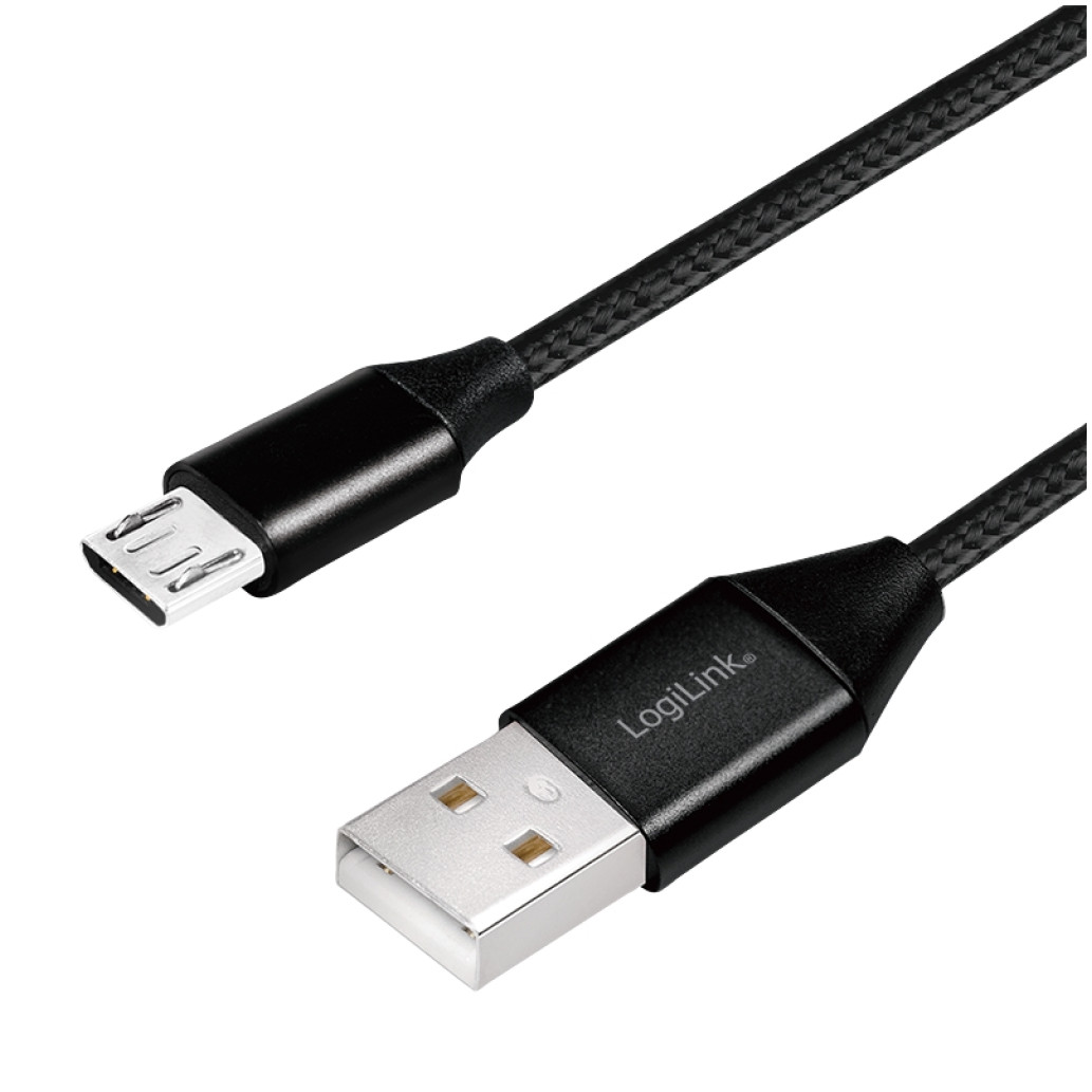 Kabel USB A => B micro tekstil ovoj 0,30m (za mobitele) LogiLink črn (CU0143) EOLS-P
