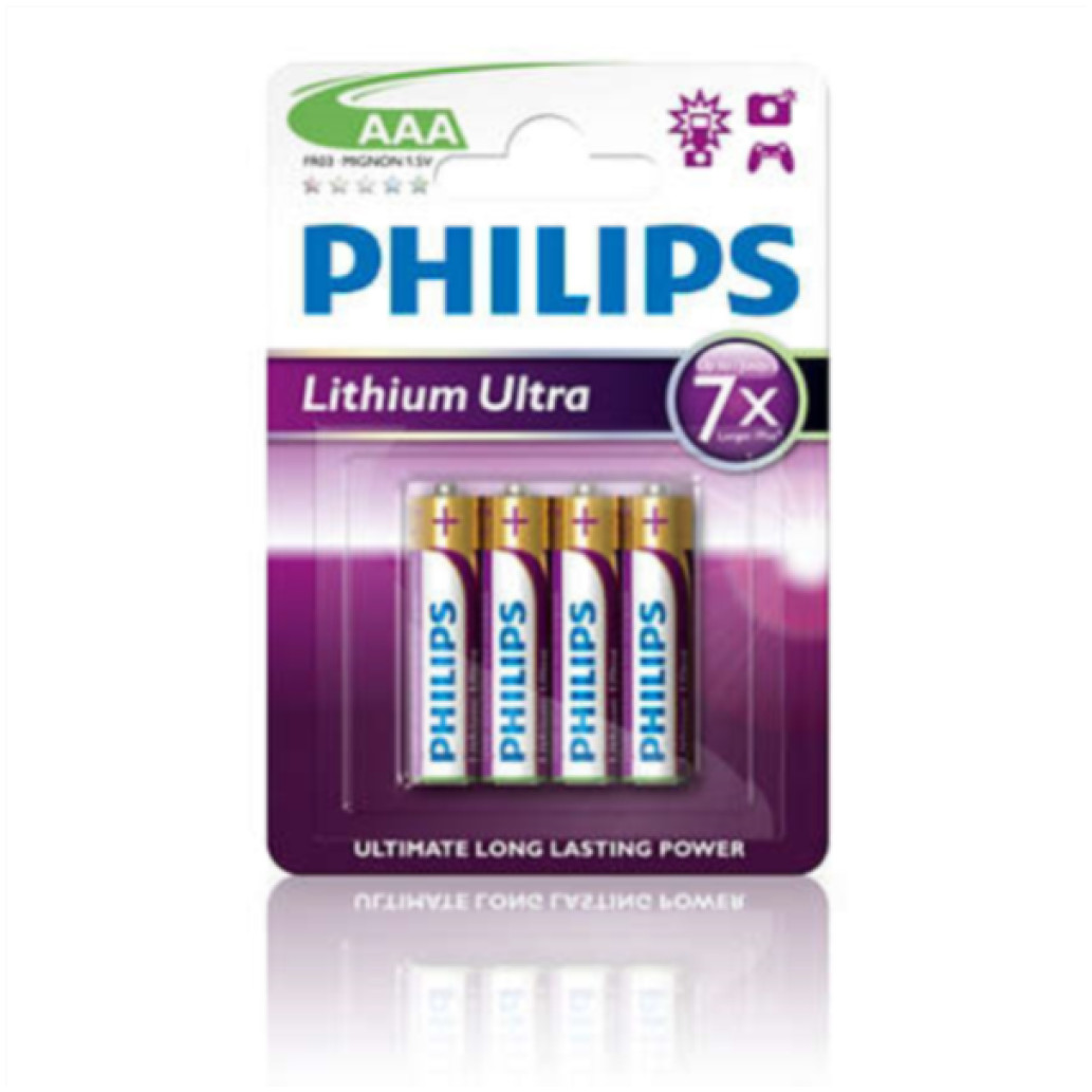 Baterijski vložek Philips 1,5V AAA/ LR3 4 kos Philips Lithium Ultra (FR6LB4A/ 10)
