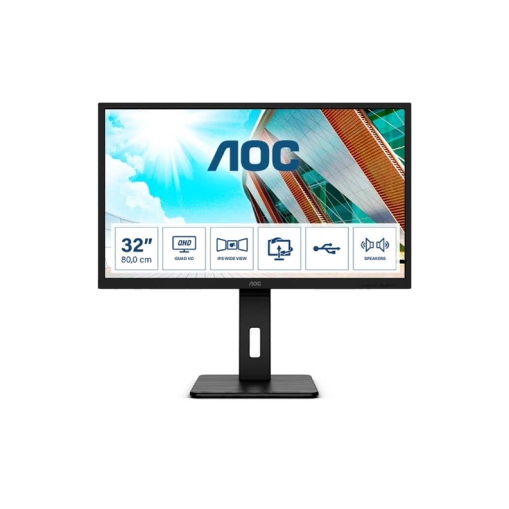 Monitor AOC 80 cm (31,5in) Q32P2CA 2560x1440 75Hz IPS 4ms 2xHDMI DisplayPort USB-C 65W 4xUSB3.2 Pivot Zvočniki 2x3W