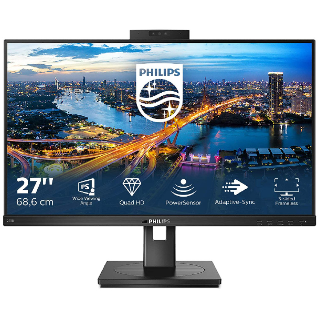 Monitor Philips 68,6 cm (27,0in) 275B1H 2560x1440 75Hz IPS 4ms DVI HDMI DisplayPort 4xUSB3.2 Pivot Zvočniki Kamera  3H sRGB123%