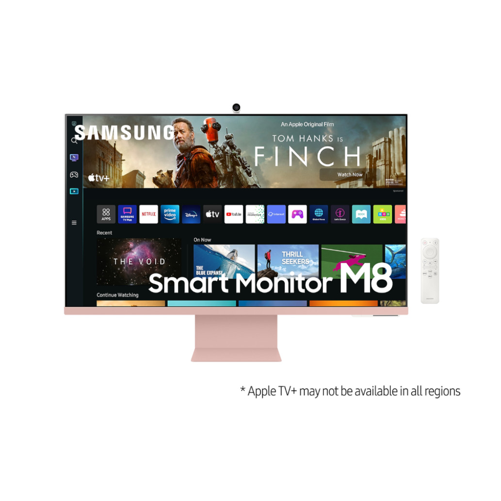 Monitor Samsung 80 cm (31,5in) S32BM80PUU 3840x2160 Smart TV Tizen VA 4ms MicroHDMI USB-C 65W 2xUSB HAS Kamera Zvočniki  sRGB99% BT WiFi HDR10+ roza Daljinec, Bixby, Alexa