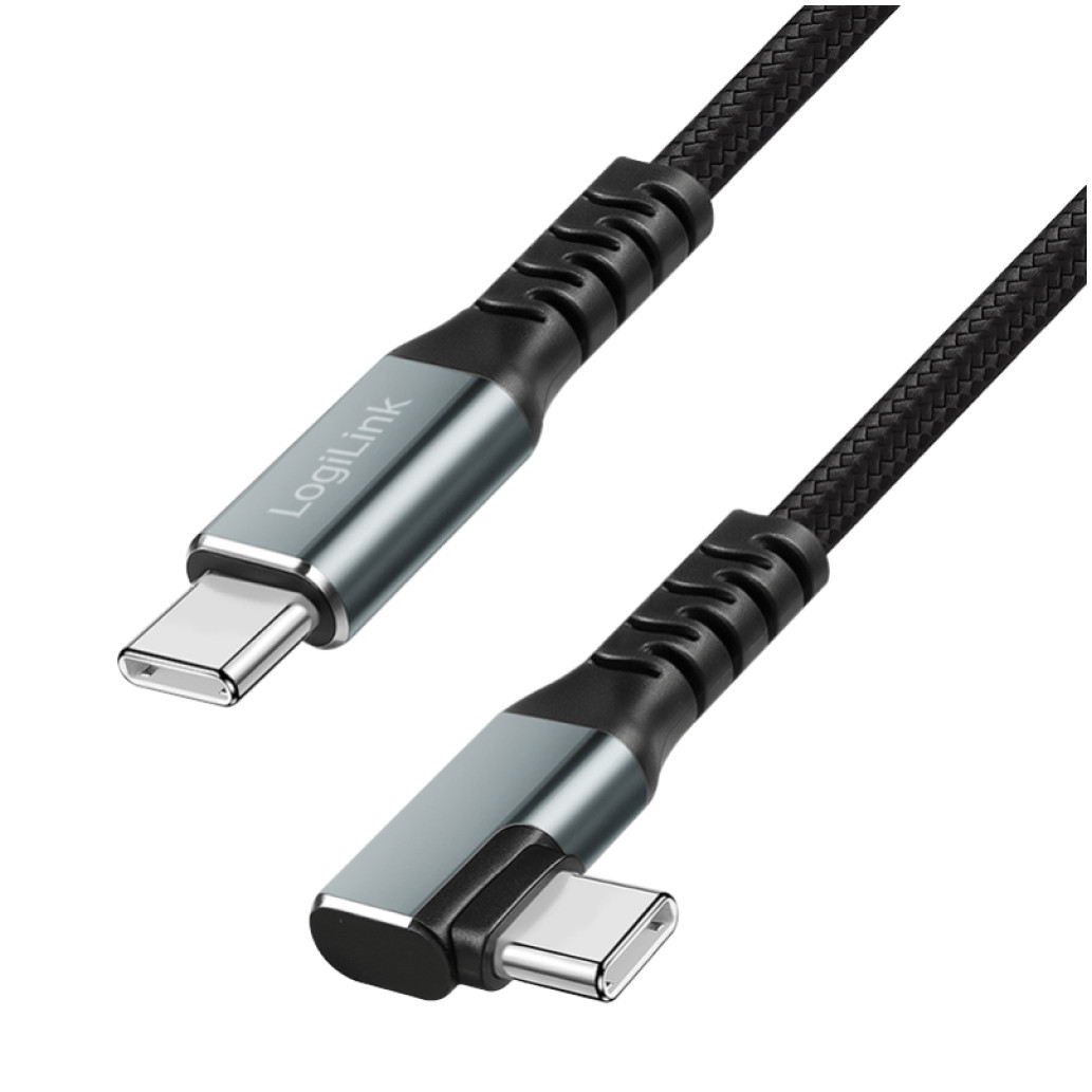 Kabel USB-C (m) => USB-C (m) 3.2 2,0m 100W 5A/20V 10 Gbps 90 kotni pleten ovoj črn LogiLink (CU0272)
