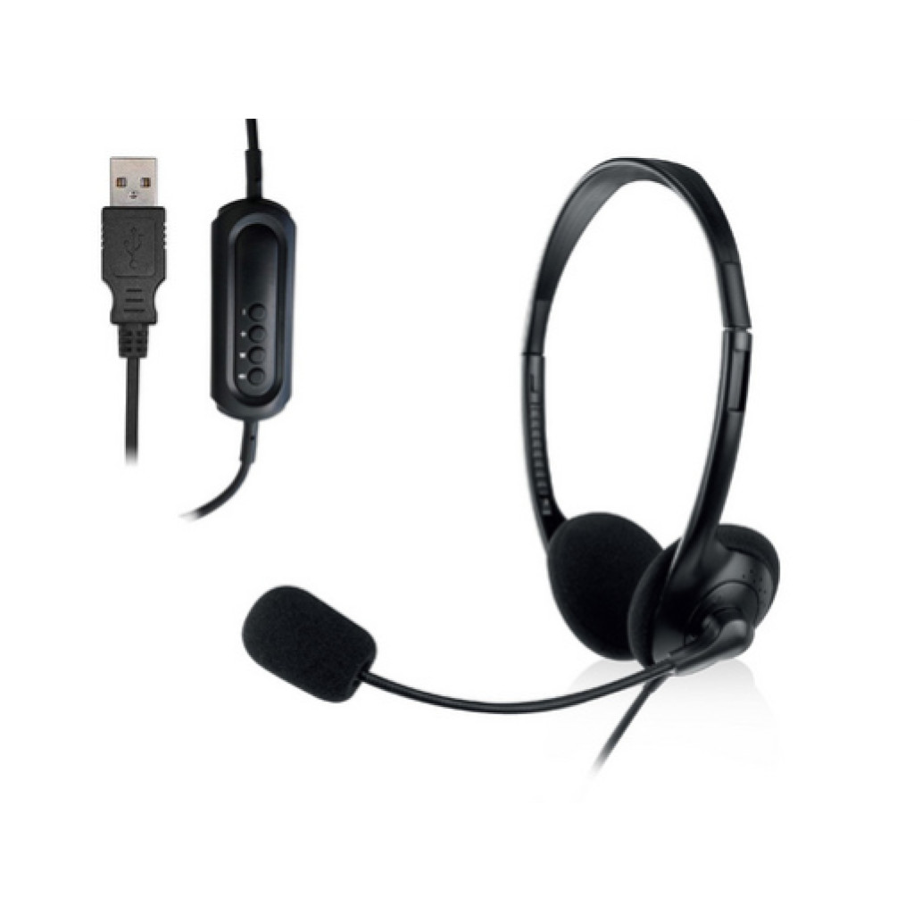 Slušalke žične Ewent naglavne mikrofon USB črne (EW3568)