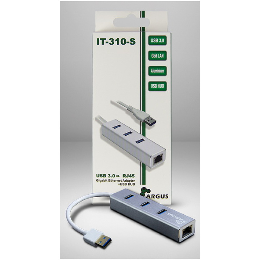 HUB USB 3.0 3portni Inter-Tech Argus IT-310 z 100/ 1000 Ethernet mrežnim priključkom srebrn (IT-310-S)