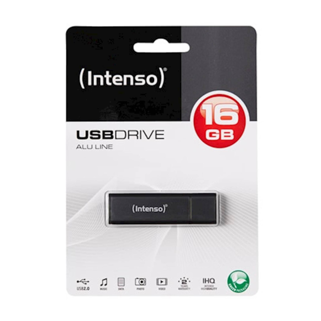 Spominski ključek 16GB USB 2.0 Intenso Alu Line 28MB/ s 6,5MB/ s aluminij s pokrovčkom črn (3521471)